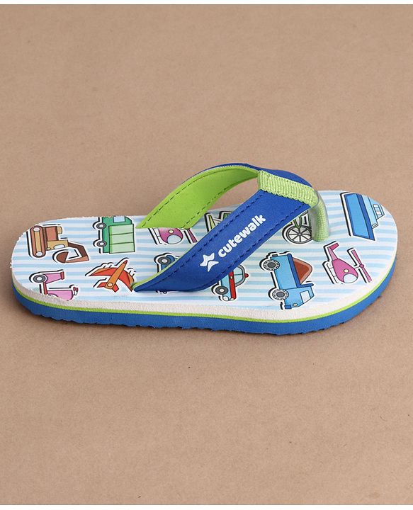 Cute Walk by Babyhug Flip Flops With Vehicle Print - Blue