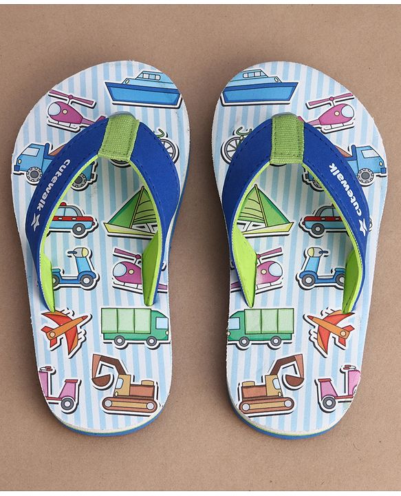 Cute Walk by Babyhug Flip Flops With Vehicle Print - Blue