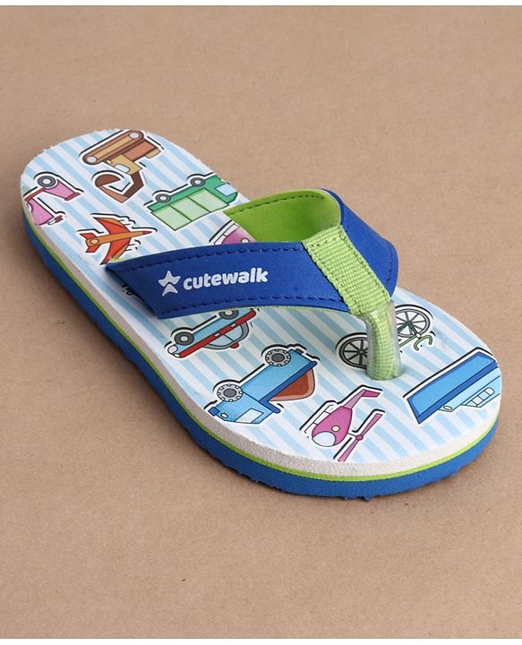 Cute Walk by Babyhug Flip Flops With Vehicle Print - Blue