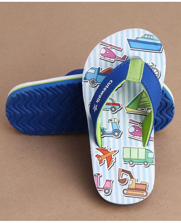 Cute Walk by Babyhug Flip Flops With Vehicle Print - Blue
