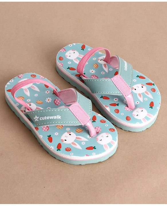 Cute Walk by Babyhug Back Strap Bunny & Floral Printed Flip Flops