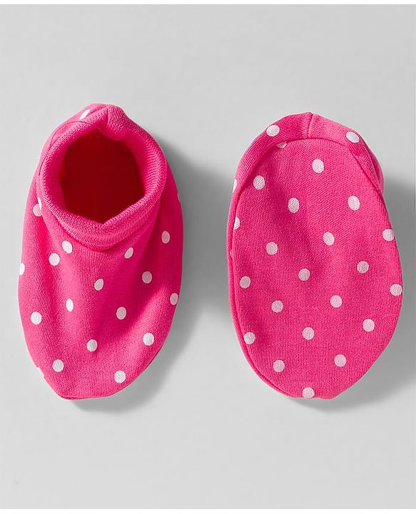 Babyhug 100% Cotton Cap Mittens & Booties Set With Polka Dot Print Pink - Diameter 9.5 cm
