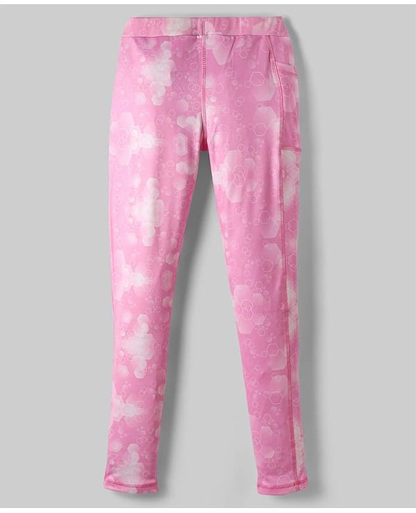 Pine Active Full Length High Stretch Leggings With Pentagon Print - Pink