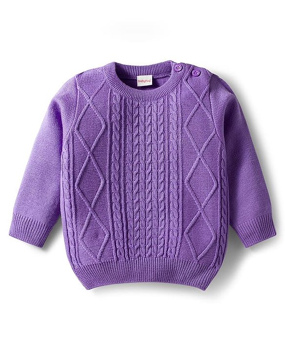 Babyhug Knit Full Sleeves Sweater Set with Cable Knit Design & Cap - Lavender