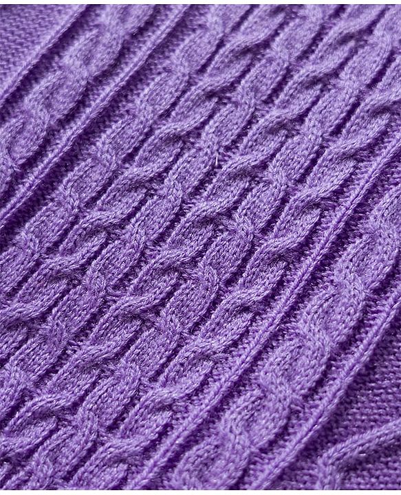 Babyhug Knit Full Sleeves Sweater Set with Cable Knit Design & Cap - Lavender