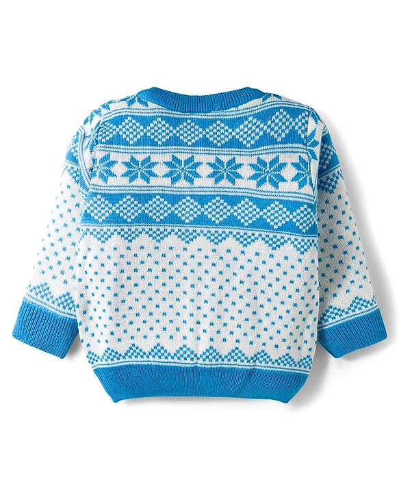 Babyhug Knit Full Sleeves Sweater Set With Cap & Aztec Design - Light Blue