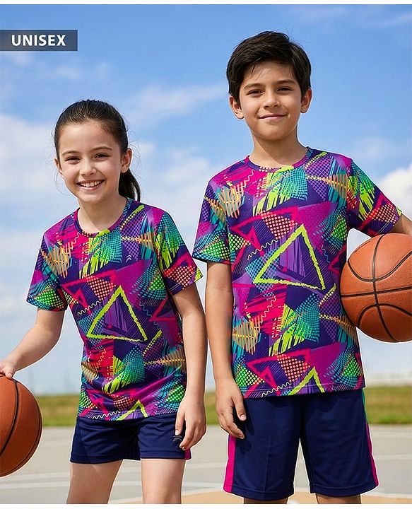 Pine Active Knit Half Sleeves T-Shirt Abstract Print - Multicolour