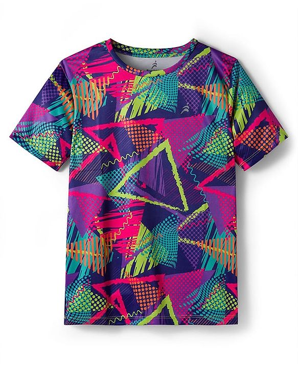 Pine Active Knit Half Sleeves T-Shirt Abstract Print - Multicolour