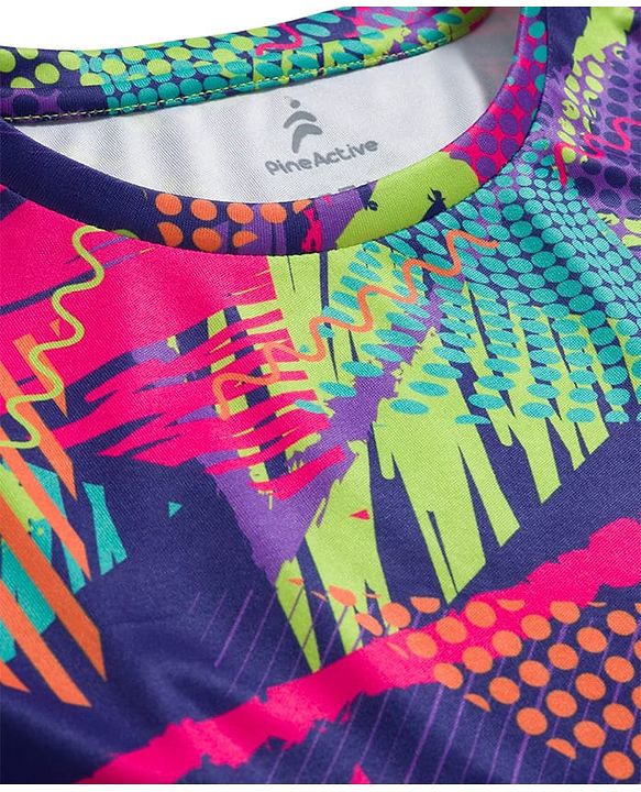 Pine Active Knit Half Sleeves T-Shirt Abstract Print - Multicolour