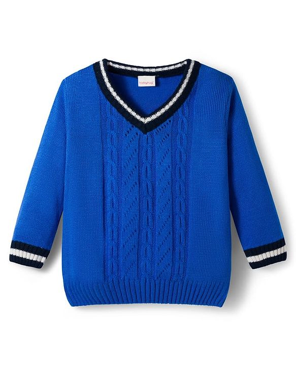 Babyhug Knitted Full Sleeves Sweater Set With Cable Knit Design - Royal Blue