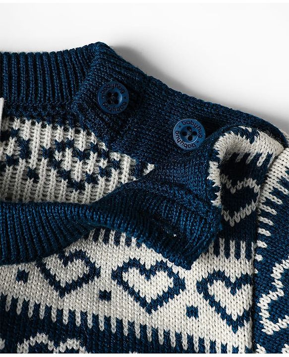 Babyhug Knitted Full Sleeves Pullover Sweater Set With Heart Design - Teal Blue