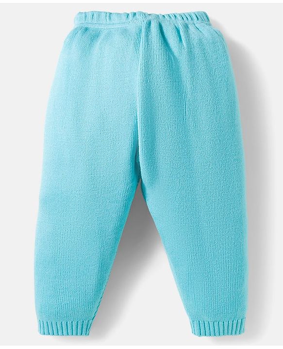 Babyhug Knit Full Sleeves Front Open Color Block Sweater Set with Cable Knit Design - Light Blue & Beige