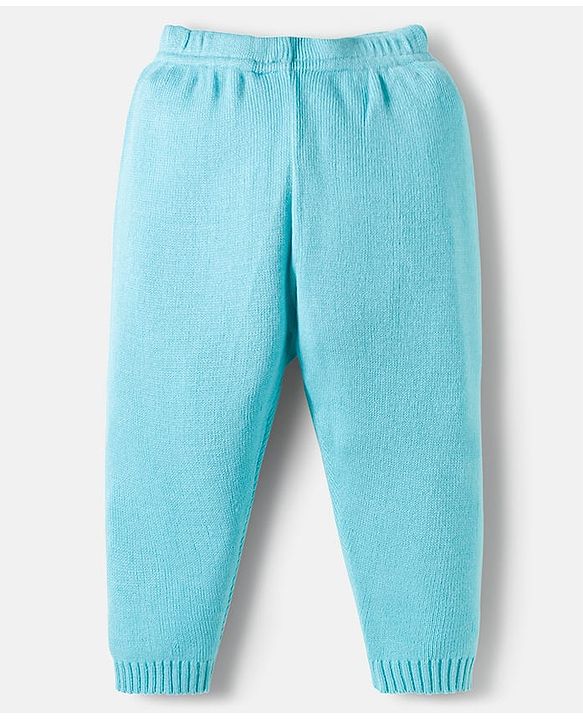 Babyhug Knit Full Sleeves Front Open Color Block Sweater Set with Cable Knit Design - Light Blue & Beige