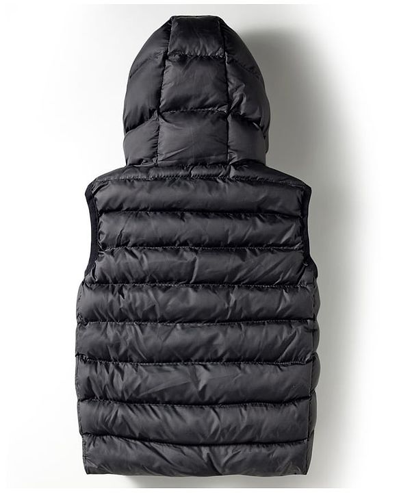 Babyhug Woven Sleeveless Solid Color Hooded Padded Jacket - Black