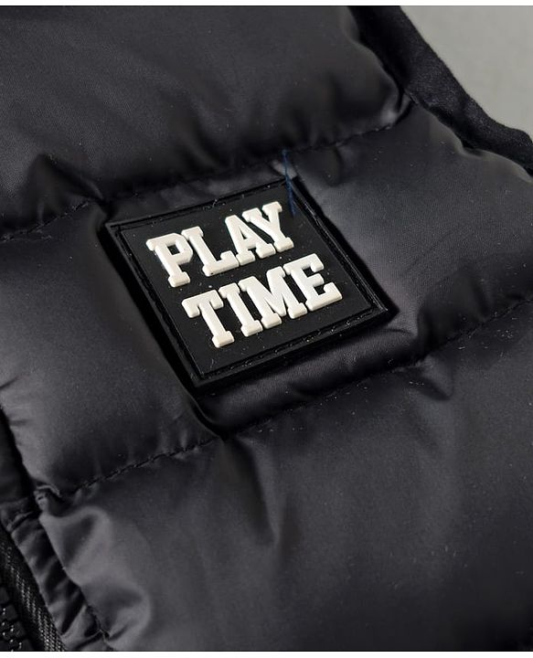 Babyhug Woven Sleeveless Solid Color Hooded Padded Jacket - Black