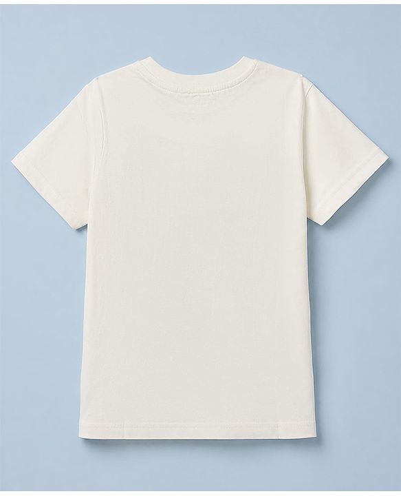 Pine Kids Cotton Knit T-Shirts with Half Sleeves and Lion Foil/Glitter Print in Snow White for 4-5 Years