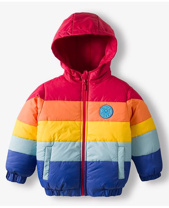 Babyhug Woven Full Sleeves Hooded Padded Jacket With Color Block Design - Multicolor