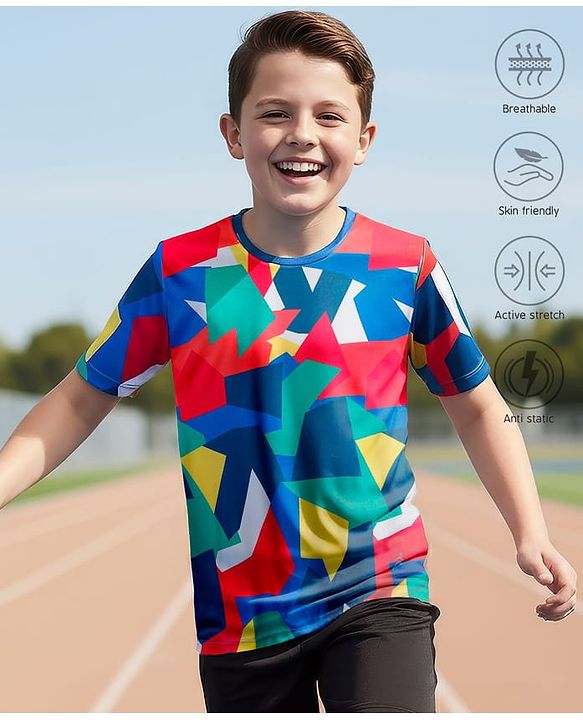 Pine Active Half Sleeves Abstract Printed T-Shirt - Multicolor