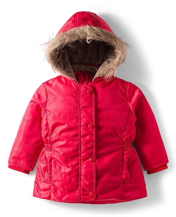 Babyhug Woven Full Sleeves Solid Hooded Padded Jacket - Red