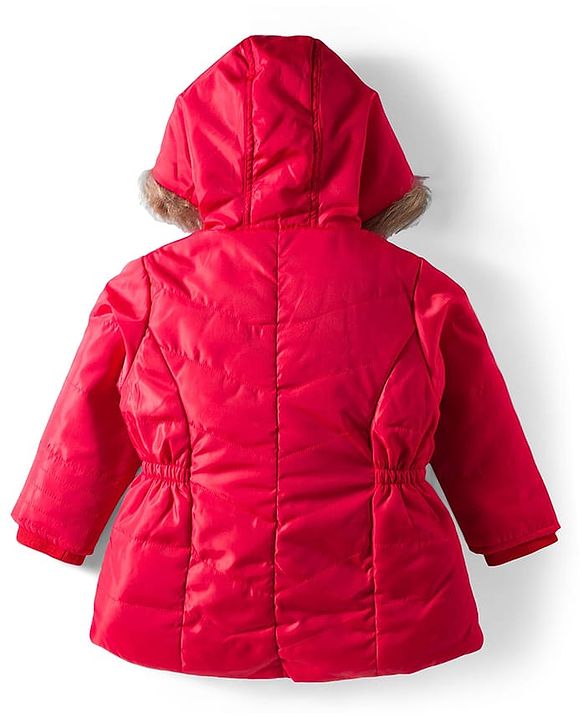 Babyhug Woven Full Sleeves Solid Hooded Padded Jacket - Red
