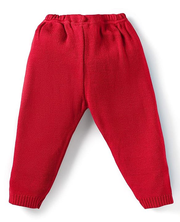Babyhug Knit Full Sleeves Front Open Sweater Set with Fair Isle Design & Cap - Red