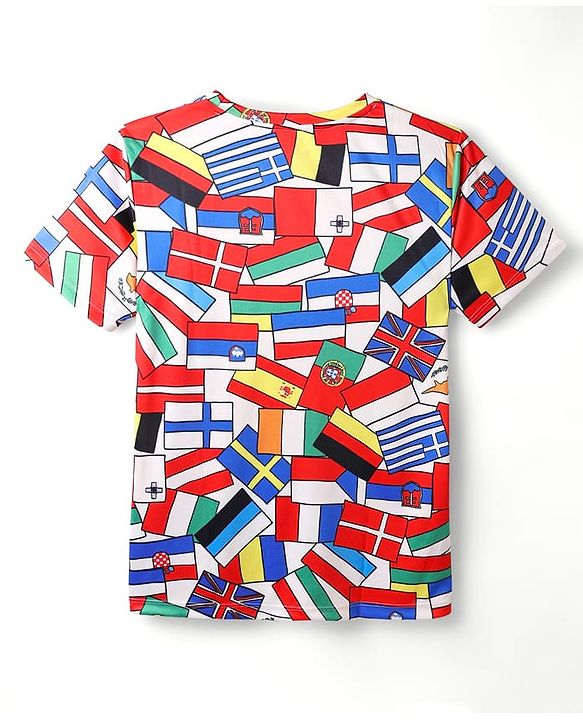 Pine Active Knit Half Sleeves Flags Printed T-Shirt - Multicolour