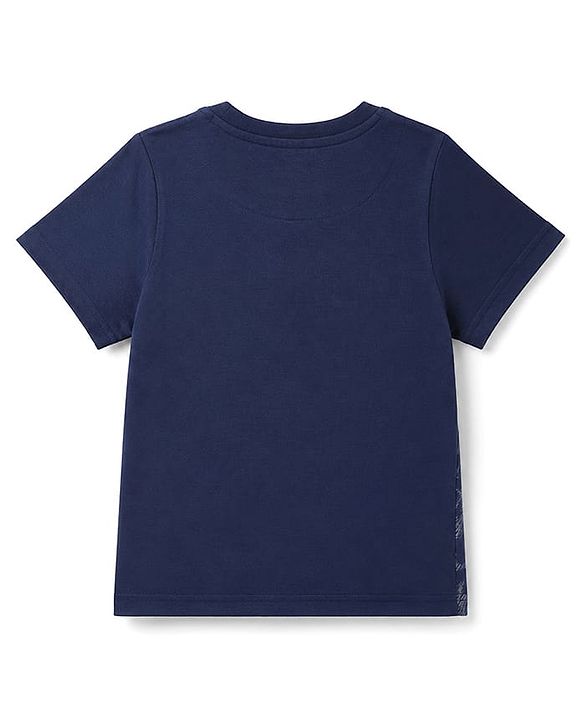 Pine Kids Cotton Knit Half Sleeves T-Shirt With Leopard Print - Navy Blue