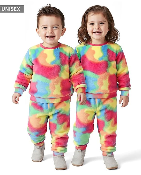 Babyhug Knit Full Sleeves Tie & Dye Winter Wear Fur Sweatshirt & Lounge Pant Set - Multicolor