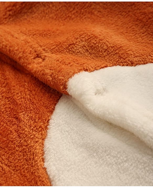 Babyhug Fur Knit Full Sleeves Winter Wear Hooded Romper With Animal Embroidery - Orange