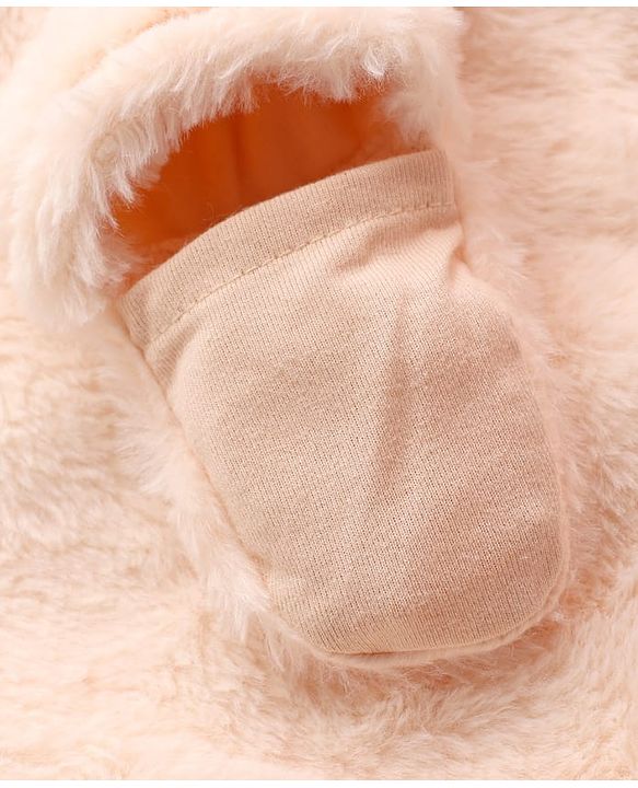 Babyhug Fur Knit Full Sleeves Winter Wear Hooded Romper With Teddy Bear Embroidery - Peacj