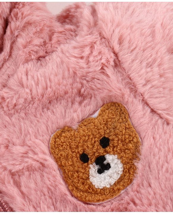 Babyhug Knit Full Sleeves Winter Wear Hooded Romper With Bear Applique - Brown