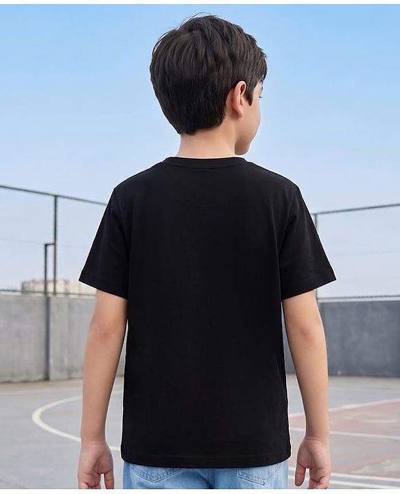 Pine Kids Cotton Knit Half Sleeves  T-Shirt With Text Print - Black