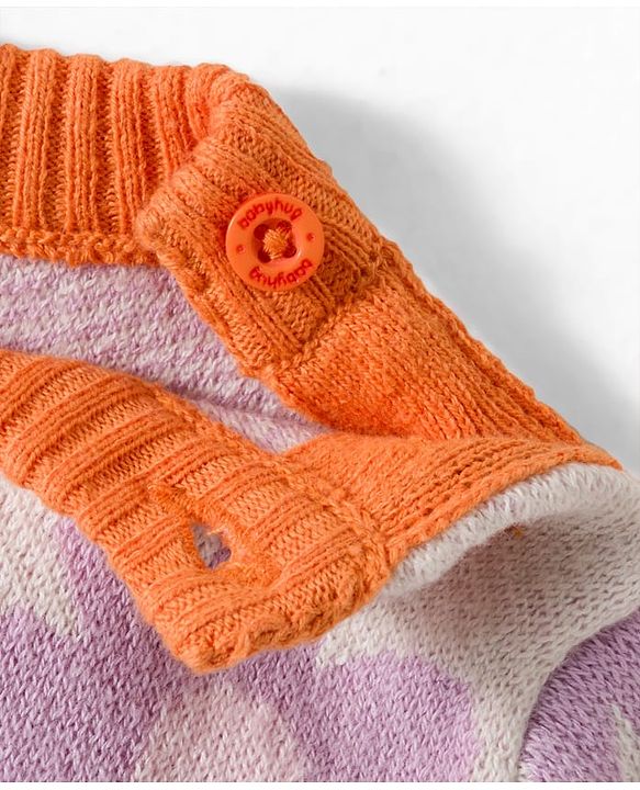 Babyhug Cotton Knit Full Sleeves Pullover Sweater Set with Cap & Floral Design - Lavender