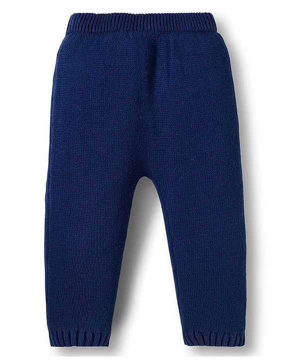 Babyhug Cotton Knit Full Sleeves Pull Over Sweater Set with Stripes & Cap - Navy Blue