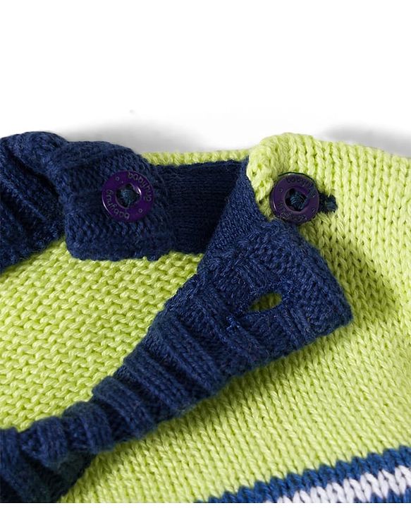 Babyhug Cotton Knit Full Sleeves Pull Over Sweater Set with Stripes & Cap - Navy Blue