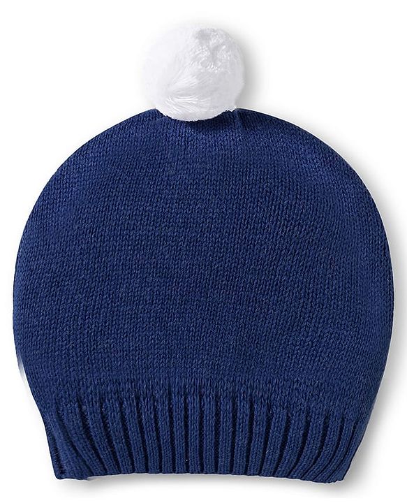 Babyhug Cotton Knit Full Sleeves Pull Over Sweater Set with Stripes & Cap - Navy Blue
