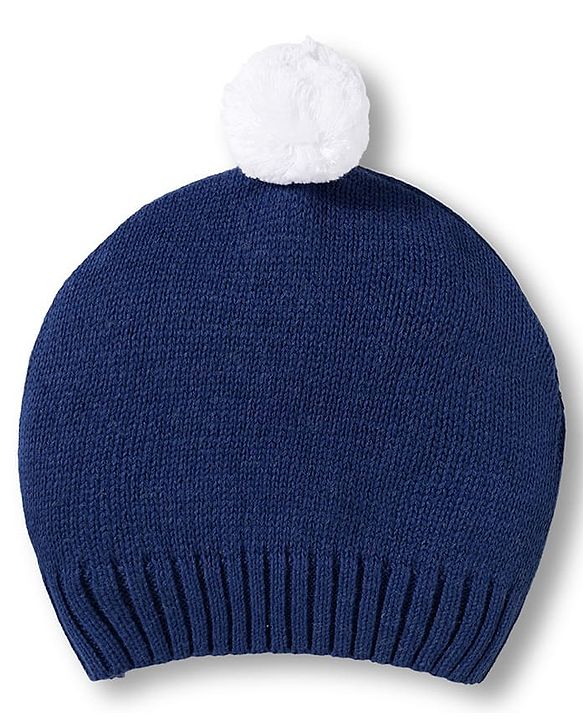 Babyhug Cotton Knit Full Sleeves Pull Over Sweater Set with Stripes & Cap - Navy Blue