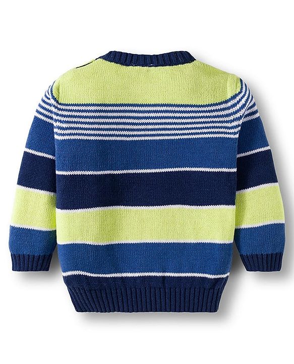 Babyhug Cotton Knit Full Sleeves Pull Over Sweater Set with Stripes & Cap - Navy Blue