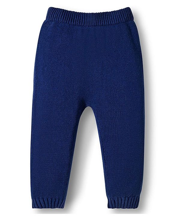 Babyhug Cotton Knit Full Sleeves Pull Over Sweater Set with Stripes & Cap - Navy Blue