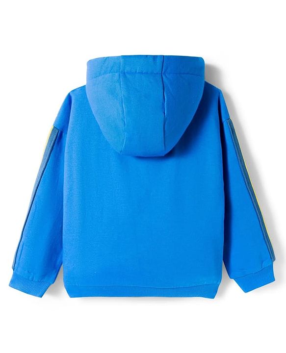 Babyhug Fleece Knit Full Sleeves Hooded Sweatshirt With Sling Bag Applique - Blue
