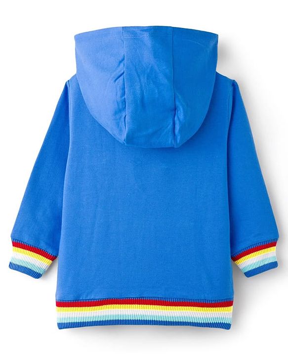 Babyhug Cotton Knit Full Sleeves Hooded Sweatjacket With Text Print - Blue