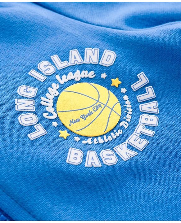 Babyhug Cotton Knit Full Sleeves Hooded Sweatjacket With Text Print - Blue