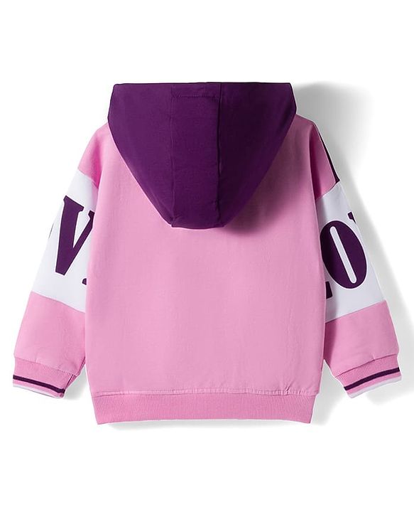Babyhug Cotton Knit Full Sleeves Cut & Sew Pullover Hooded Sweatshirt with Text Graphic - Pink