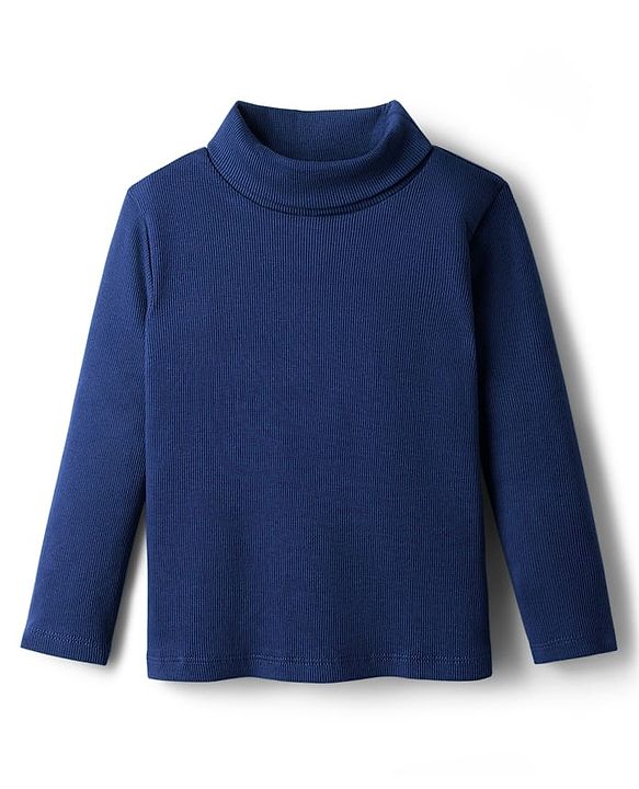 Babyhug Cotton Elastane Full Sleeves Solid Color Turtle Neck Winter T-Shirt - Navy Blue