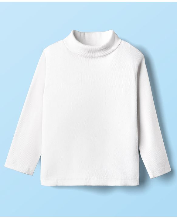 Babyhug Cotton Knit Full Sleeves Turtle Neck Winter T-Shirt - White