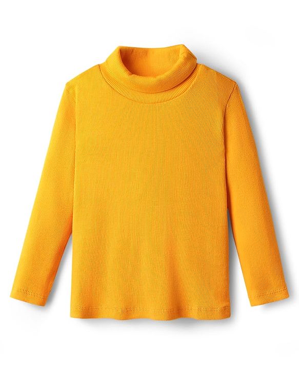 Babyhug Cotton Knit Full Sleeves Solid Color Winter T-Shirt with Turtle Neck  - Yellow