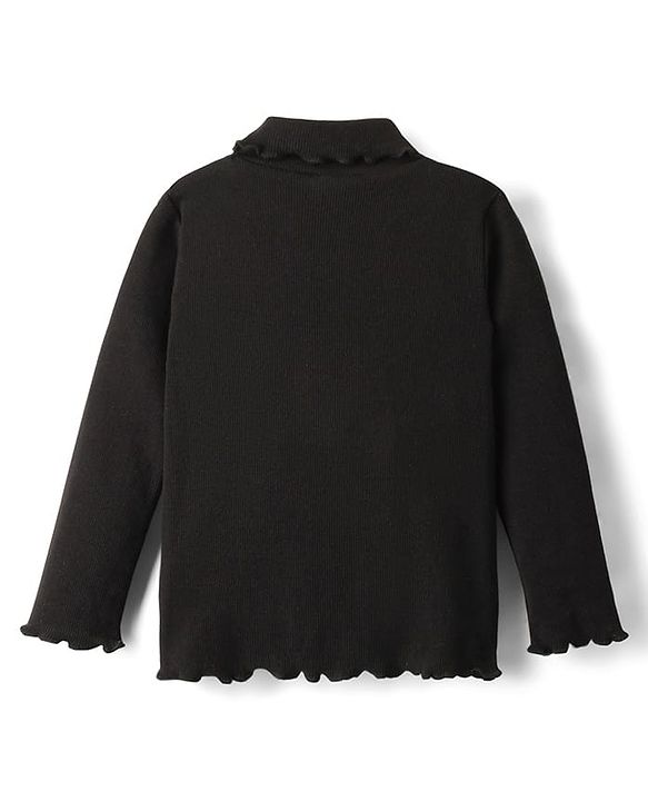 Babyhug Cotton Knit Full Sleeves Turtle Neck Solid Color Winter T-Shirt - Black