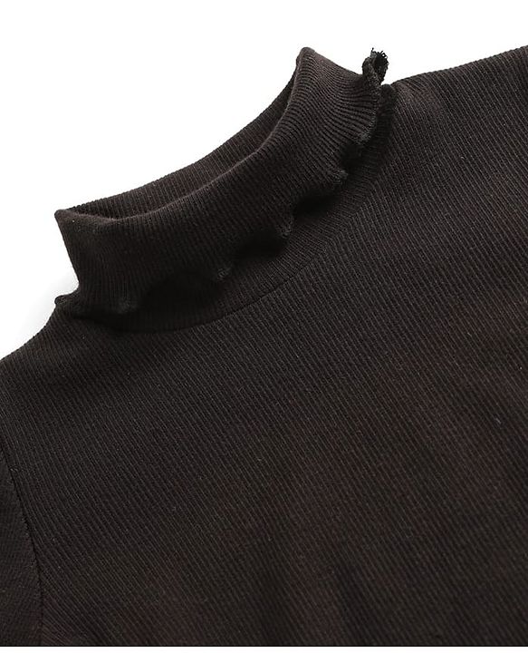 Babyhug Cotton Knit Full Sleeves Turtle Neck Solid Color Winter T-Shirt - Black