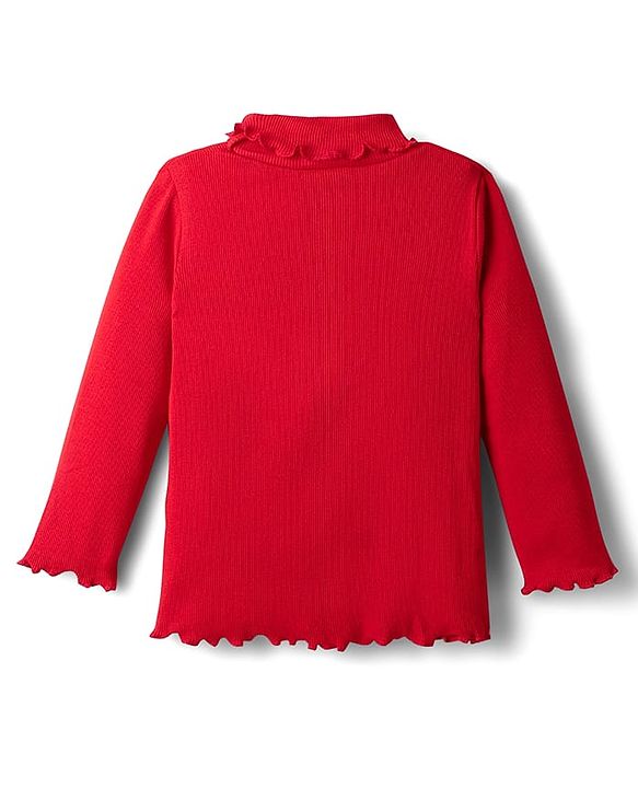Babyhug Cotton Knit Full Sleeves Turtle Neck Solid Color Winter T-Shirt - Red