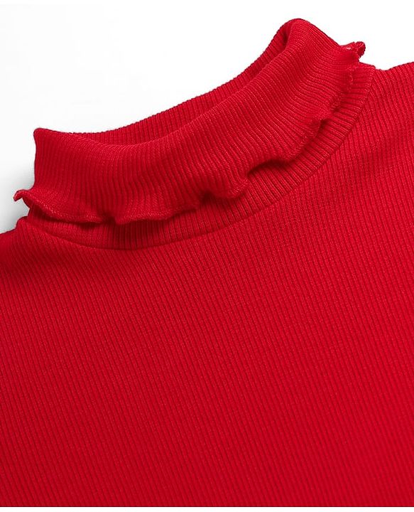 Babyhug Cotton Knit Full Sleeves Turtle Neck Solid Color Winter T-Shirt - Red